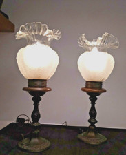 ABAT JOUR VETRO LAVORATO ANNI 60 N.2 LEGNO E STELO IN METALLO BRONZATO VINTAGE