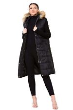 GIACCA GILET DONNA IMBOTTITA IN PELLICCIA CON CAPPUCCIO LUNGO TAMPONE NERO 10-20