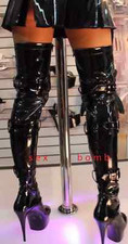 SEXY stivali coscia nero lucido CINGHIE zip plateau tacco 15 dal 36 a 44 GLAMOUR