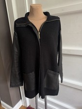 Giacca invernale donna Yves Salomon taglia 38 in nero cashmere/lana dettagli pelle