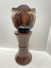 Campione venditore vintage piccolo vaso da fiori in ceramica maiolica Jardinière e piedistallo