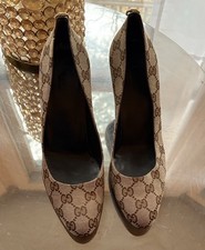 Gucci GG decolte tela logo beige marrone 8 B ottime condizioni autentiche vintage