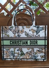 Borsa Dior Book Tote Media Ricamo Farfalle,colore Latte E Verde ,36x27,5x16,5 cm