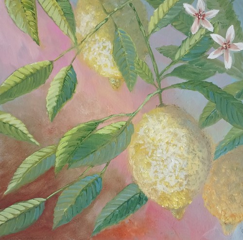 Quadro olio limoni - , con