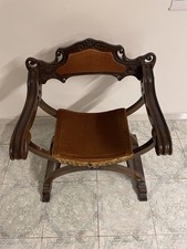 Poltrona Vintage Legno Intagliato Velluto Marrone