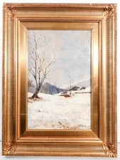 ⚜️ QUADRO DOMENICO RABIOGLIO PAESAGGIO NEVE DIPINTO OLIO TAVOLA EPOCA 1800 