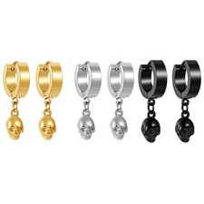 Orecchini pendenti uomo punk acciaio inox goccia teschio cerchio huggie borchie incernierate