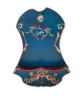 Antico Magnifico Porta Oggetti Posta Art Nouveau In Legno Dipinto Fiori-55x40x6