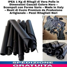 1 Kg di Ritagli di Vera Pelle in Dimensioni Casuali Colore Nero, resti Di Cuoio 