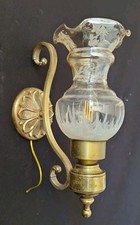 Applique da parete vintage singolo di vetro ottone francese 1 luce applique