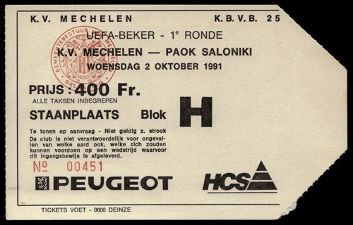 Biglietto 1991 mechelen vs - 1991,