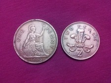 Lotto 2 monete Regno Unito - Regina Elisabetta II 1966 - 2001 - One Penny - Two