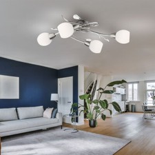 Plafoniera Luci Soggiorno Lampada Spot 4x E14 Vetro Opale Metallo