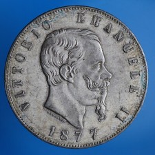 VITTORIO EMANUELE II 5 LIRE 1877 ROMA SILVER COIN ARGENTO mSPL