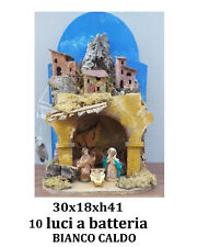 capanna presepe con natività e luci accessori casette presepe sughero