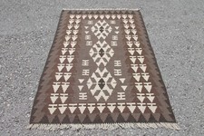 Tappeto kilim 3x5 piedi fatto a mano neutro beige azteco vintage turco boemo sud-ovest