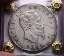 NL* ITALIA VEII SCUDO 5 LIRE ARGENTO 1870 MILANO BB/SPL Perizia Filisina M