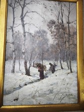 Leonardo Roda olio su tavoletta firmato neve montagna pittori piemontesi