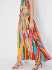 Maxi gonna Emporio Sirenuse Positano donna 42/US 6 Thea astratta lino rosa nuova con etichetta