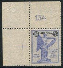 Vittoria L. 1 su cent. 25 filigrana piccola croce tavolo 134