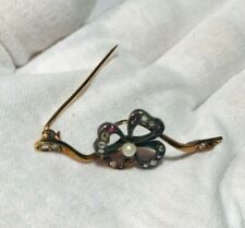 1 spilla antica vintage Quadrifoglio 12 Rose di Diamante 8 Ametiste Oro 14 kt