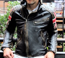Giacca pelle uomo nera biker