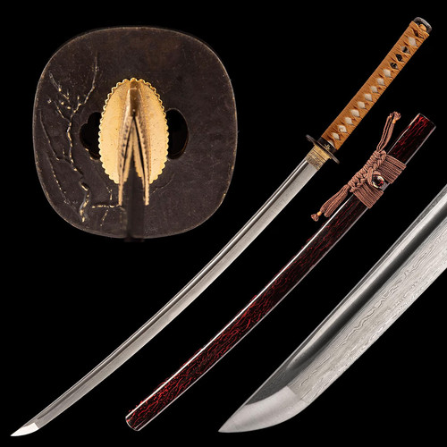 Katana damascata reale fatta - fatta, a
