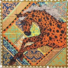 Foulard Hermes Appaloosa Des Steppes 90 Cm Seta Arancione Carre Cavallo 35"