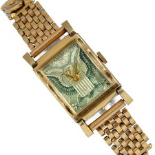 Bulova rettangolare Art Dèco quadrante dollaro USA placcato oro anni 40