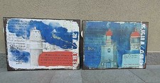 SET di 2 INSEGNE METALLO 42 x 30 Cm Mod. FARI-A ARREDAMENTO NAUTICO CASA al MARE
