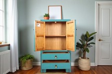 Cassettiera cinese 2 cassetti 2 ante turchese RAL5018 #M-KOM-A26T