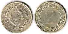 Jugoslavia 2 dinara, 1990