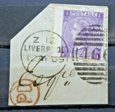 GRAN BRETAGNA 1867 REGINA VITTORIA 6 PENCE TIMBRATO SU FRAMMENTO USED (C.X)