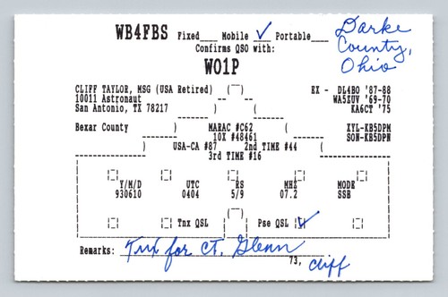 Radioamatore qsl wb4fbs w0lp - qsl, a