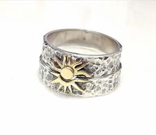 ANELLI COPPIA FEDI FIDANZAMENTO SOLE LUNA IN ARGENTO 925 MARTELLATO ARTIGIANALE 