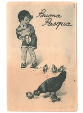 1940 bambina cibo pulcini