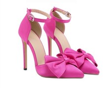 Scarpe con Tacco A Spillo  Fuxia Con Fiocco,Scarpe Tacco Con Cinturino Sexy