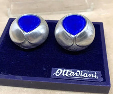 GRANDI ORECCHINI OTTAVIANI ANNI 70 IN ARGENTO 925 E SMALTO A FUOCO BLU'COBALTO