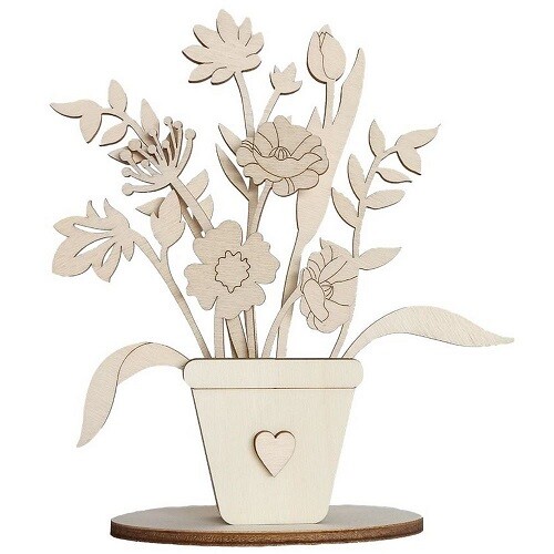 Sagome legno vaso con fiori - in,