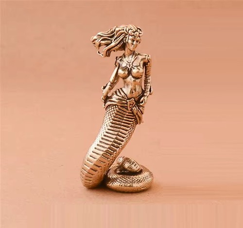 Statuina serpente donna ottone