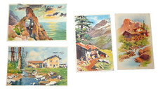 lotto 4 vecchie CARTOLINE postali  ILLUSTRATE  1956 francobolli viaggiate