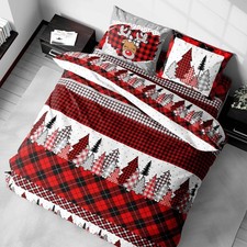 Copripiumino in Puro Cotone con Stampa Renna, Motivo Scozzese Rosso e Nero, Made