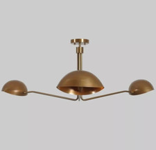 Lampadario A Tre Bracci In Ottone Sputnik, Plafoniera In Ottone D'Epoca