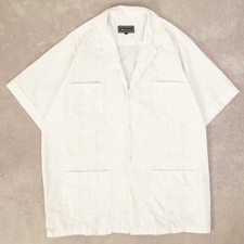 Vintage Cuban Guayabera Shirt L Men's Off-White Embroidered