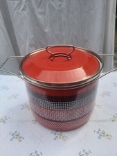 Pentola SILTAL smaltata - Rossa con decorazione - Vintage - Designer C. Agnelli