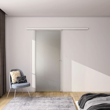 225cm Porta Scorrevole Vetro 8mm Pellicola Antifrantumi Bianco Verniciato 80-100