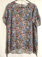 DR2-Blu blusa bianca verde bordeaux floreale manica corta girocollo-XL