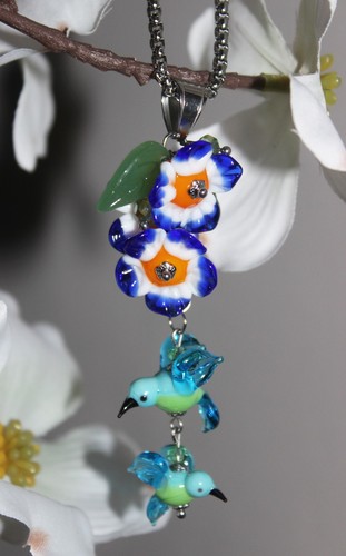 Collana colibrì fiori