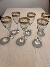 6 Bicchieri Cristallo Con Decoro E Bordatura Dorata H18cm