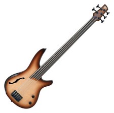 Basso elettrico semiacustico 5 corde Fretless di Ibanez in Natural Browned Burst